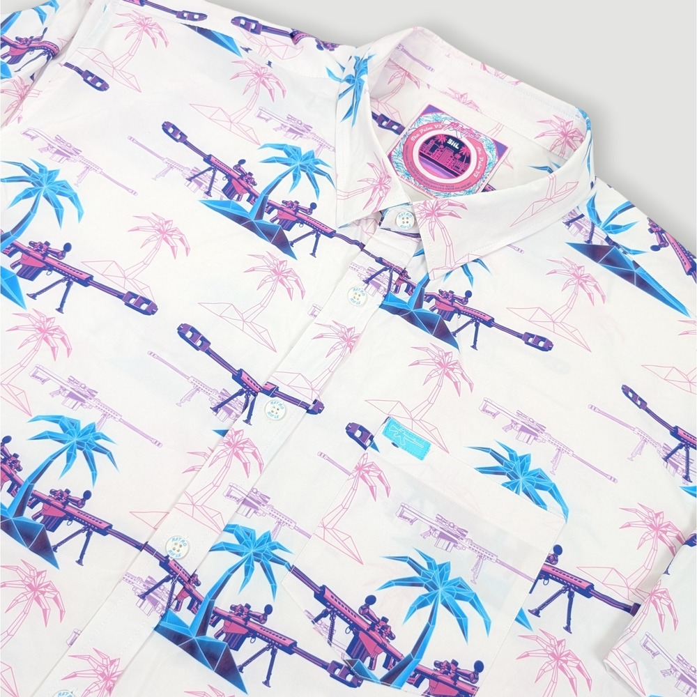 Retro Rifle The Palm V3 Button Up Shirt Mens 3XL White Tactical Hawaiian